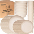 Wheat Straw Dinnerware Sets | Unbreakable Dinnerware Sets | Dishwasher Microwave Safe Dinnerware | Eco Friendly Non Breakable Dinnerware Sets | RV Outdoor Camping (Beige Service for 8 (32 pcs))