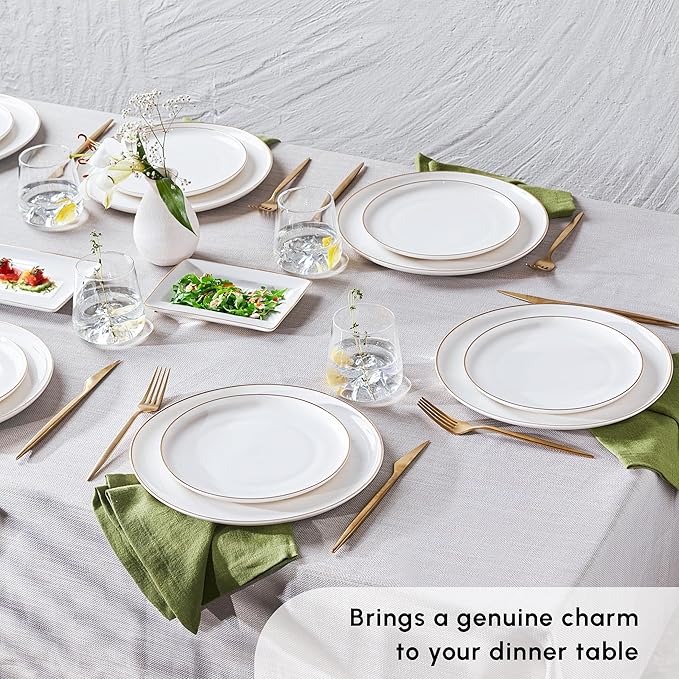 Karaca Santo Gold New Bone 18-Piece Dinner Set for 6 People - 18-Piece Crockery Set with Plates and Bowls Set New Generation Bone China Round Dinnerware Set &amp White Gold Dinner Set