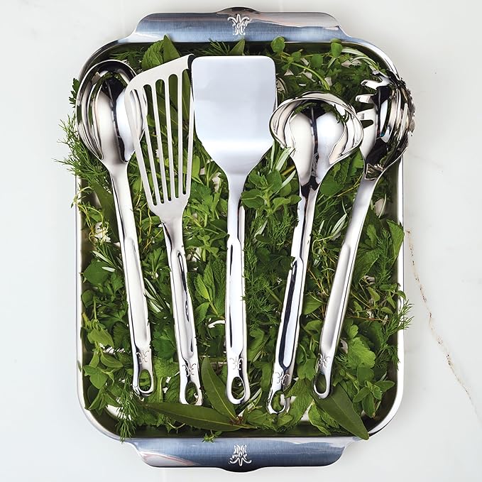 Hestan Provisions Chef's Tools Essential Set (5-Piece) Stainless Steel Solid Spoon Ladle Pasta Fork Turner/Spatula Fish Spatula