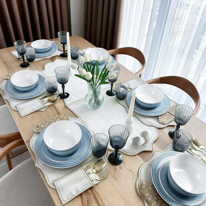 AELS Melamine Dinnerware Set of 18 Pcs Dinner Dishes Set for Indoor and Outdoor Use Melamine Plates and Bowls Set for 6 Dishwasher Safe Lightweight Unbreakable BPA Free Blue