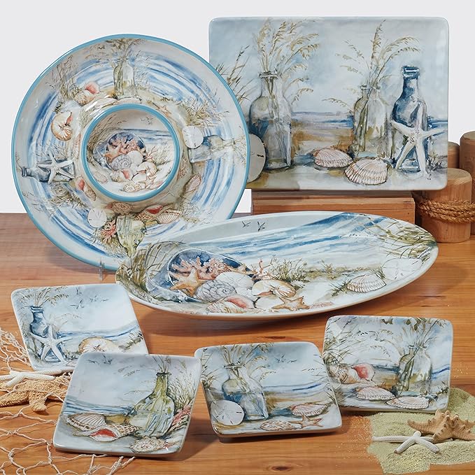 Coastal Landscape 16 Piece Ceramic Dinnerware Set – Service for 4 with Beach-Themed Dinner Plates Salad Plates Bowls &amp Mugs – Ocean-Inspired Tableware for Everyday or Coastal Entertaining