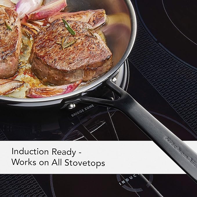 KitchenAid 30051 5-Ply Clad Polished Stainless Steel Frying Pan Set/Skillets 8.25 Inch and 10 Inch - Polished Stainless Steel