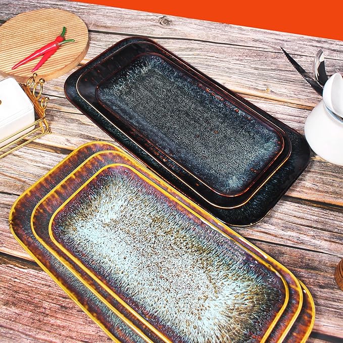 Porcelain Dinner Plates Platters Set of 2 for Fruit dessert snack platter Bread cupcake Salad - Microwave Dishwasher Safe Scratch Resistant durable Brown Reactive glaze