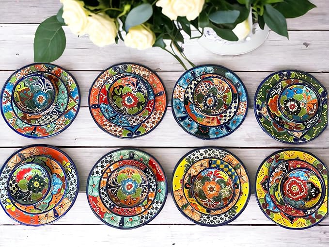12 Piece Talavera Dinnerware Set | Handmade Mexican Pottery | Unique Floral Patterns