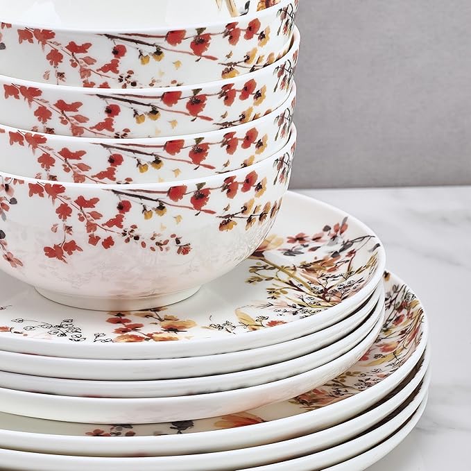 Mikasa Wildflower Bliss 12 Piece Floral Bone China Durable Chip Resistant Lightweight Dinnerware Set Service for 4
