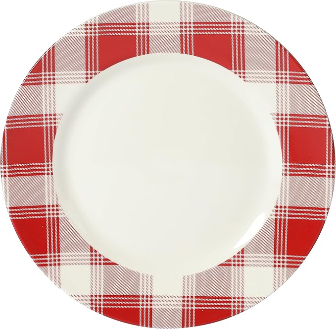Martha Stewart Christmas Plates 12 Piece Decorated Red and White Stoneware Dinnerware Set