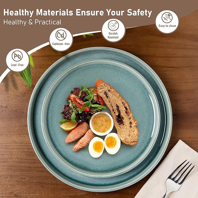 GBHOME Ceramic Dinnerware Sets for 6 18 Pieces Stoneware Plates and Bowls Sets Scratch Resistant Dishes Dishwasher &amp Microwave Safe Reactive Glaze-Malachite Green