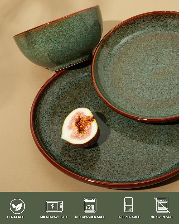 24 Pieces Dinnerware Sets with Pasta Bowls Sage Green