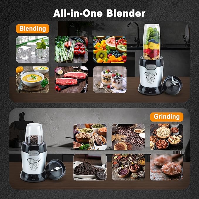 Smoothie Blender 1200W Personal Blender for Smoothies Blenders for Kitchen with 2 BPA-Free 26oz Travel Cups Perfect for Smoothies Frozen Drinks Juices &amp Protein Shakes Stainless Steel Blades