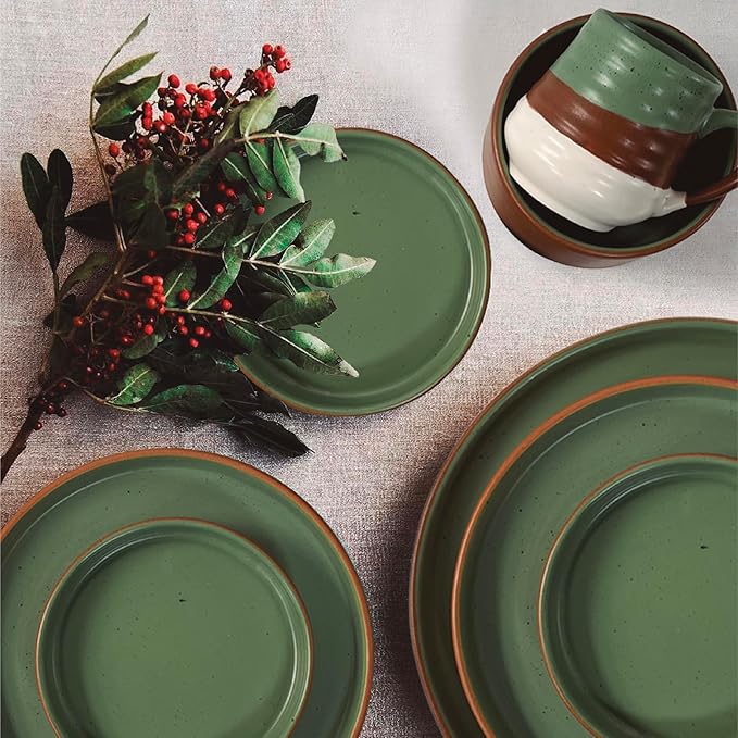 Artesa Organics Landscape Terrario Ceramic Dinnerware Set Handmade 6-Piece Place Setting with Dinner Plates Salad Plates Mugs Microwave Safe