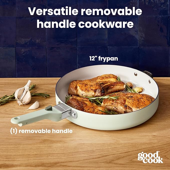 GoodCook Ceramic Frying Pan Skillet with Removable Handle Induction Compatible Nonstick and Oven Safe 12-Inch Sage Green
