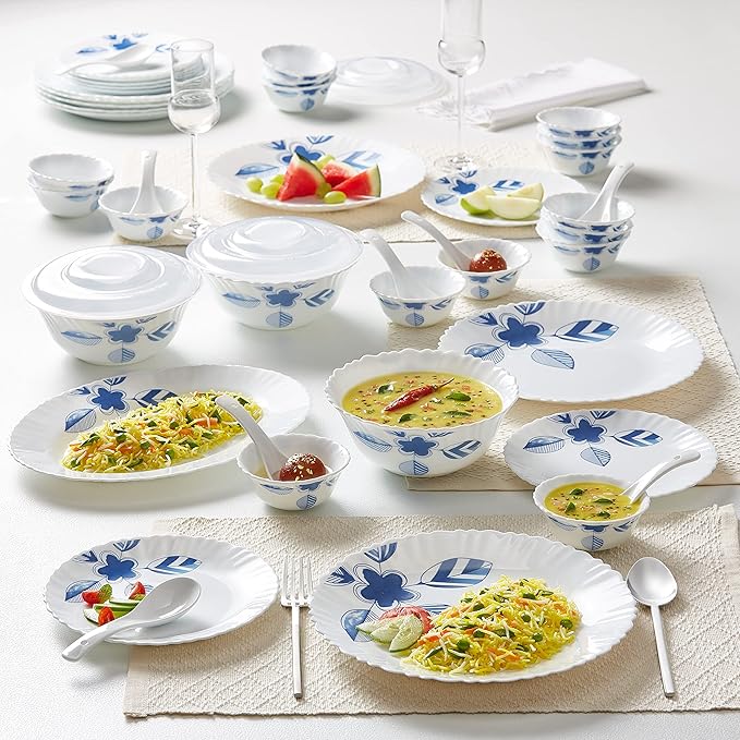 Borosil Gourmet Dinnerware Set For 6 35 Pieces White Dinner Plates and Bowls Sets Chip Resistant Tempered Opal Glass Stain Resistant Dishwasher &amp Microwave Safe Dinner Set For Gifting Serves