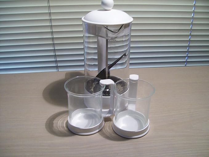 Bodum Basic Brazil-Set Coffee Maker and 2 Coffee Mugs: 3 Piece Set (WHITE)