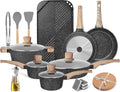 20 Pcs Pots and Pans Set Kitchen Nonstick Cookware Sets Granite Frying Pans for Cooking Marble Stone Kitchen Essentials Dishwasher SafeCompatible with All Stovetops (Granite-Black)