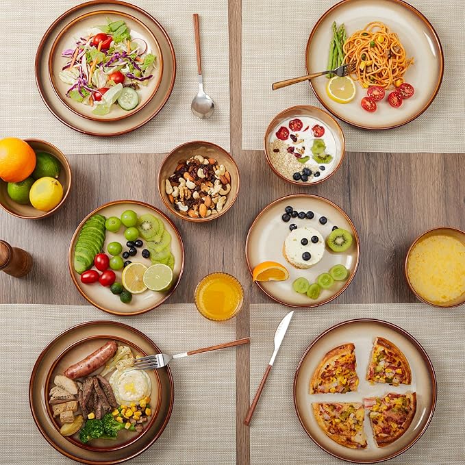 12 Piece Dinnerware Set Includes 6 Piece Cereal Bowl Set Combo Brown Yellow