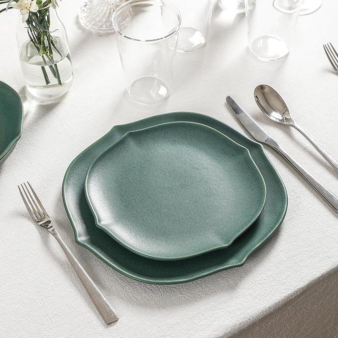 Stone Lain Baskerville 16-Piece Dinnerware Set Stoneware Borosilicate Glass Green