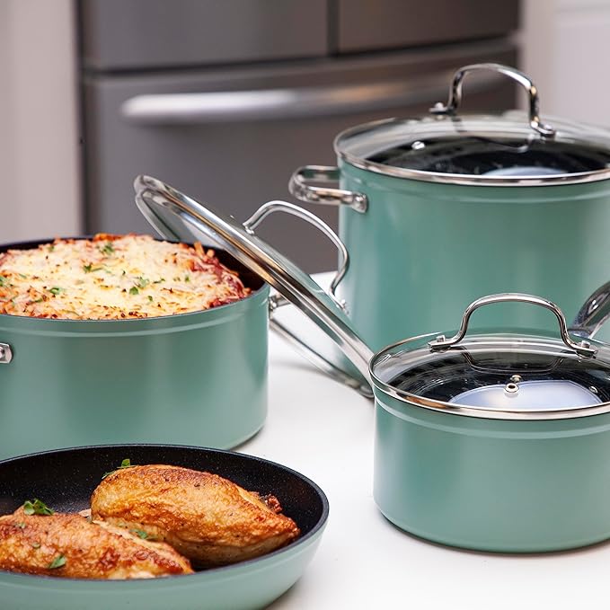 Nuwave 12pc Forged Lightweight Cookware Set G10 Healthy Duralon Ceramic Ultra Non-Stick Coating Vented Tempered Glass Lids Stay-Cool Handles Induction-Ready &amp Works on All Cooktops PFAS Free