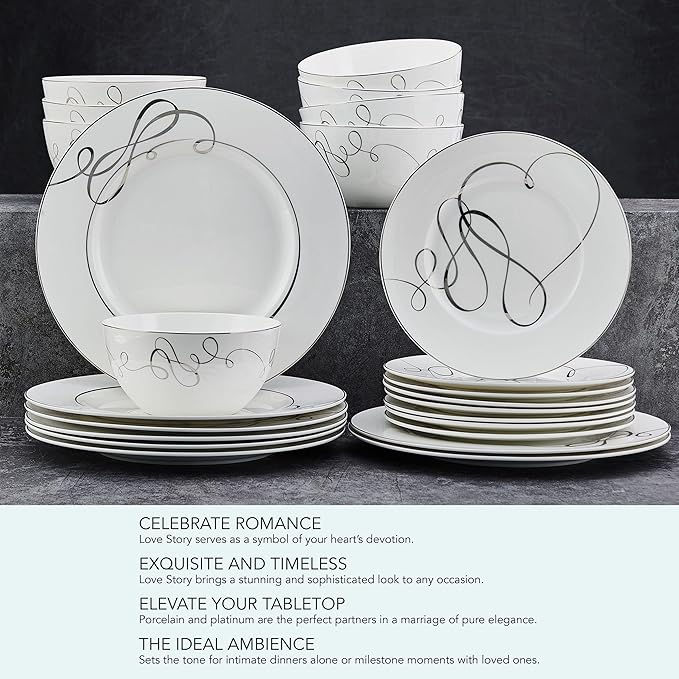 Mikasa Love Story Platinum Banded 24 Piece Dinnerware Set Service for 8