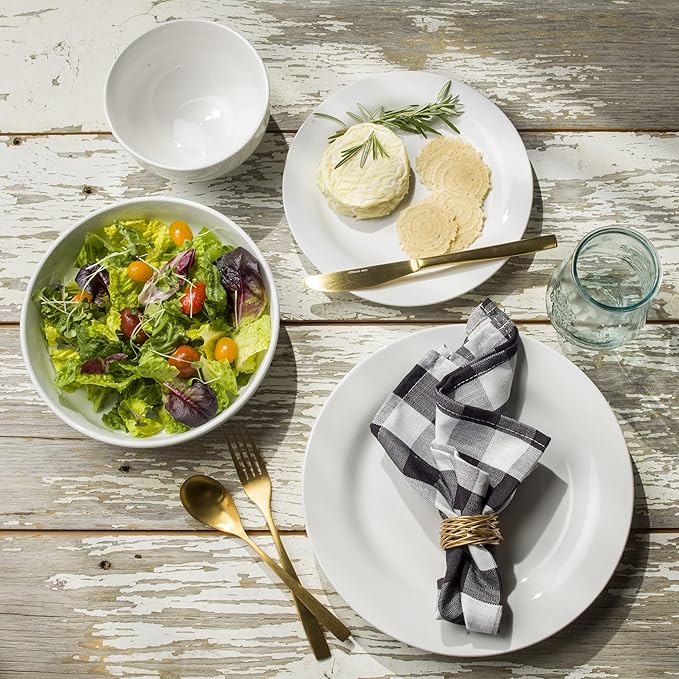 Euro Ceramica MontBlanc 16 Piece Double Bowl Dinnerware Set|TrueWhite PorcelainService For 4 | 4 Piece Entree Bowls Included