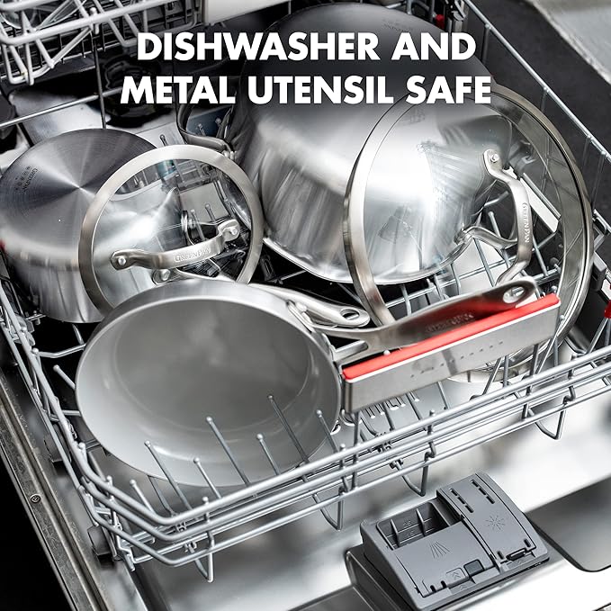 GreenPan Venice Pro 10 Piece Cookware Set Stainless Steel Non-Toxic PFAS-Free with Ceramic Nonstick Coating Induction Suitable Glass Lids Multi Clad Dishwasher &amp Oven Safe Silver