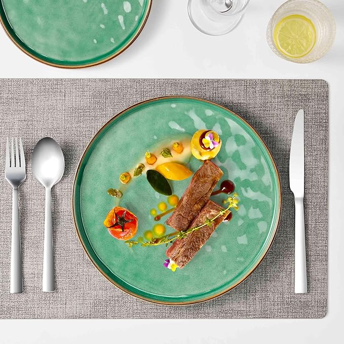 Herogo 12 Pieces Dinnerware Dish Sets for 4 Plates and Bowls Sets for Home Kitchen Ceramic Dining Dishware Dishwasher &amp Microwave Safe Gemstone Green
