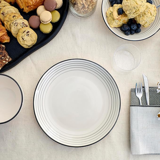 Earth &amp Clay Zeke 12-Piece Dinnerware Set Earthenware Plates and Bowls Set Dishwasher and Microwave Safe Dishes Dish Set for 4 Grey