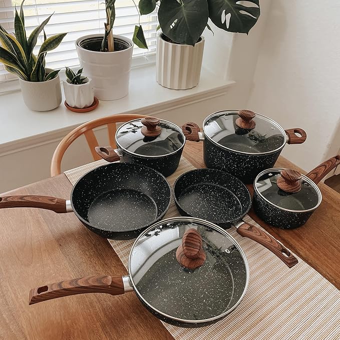 MAISON ARTS Kitchen Cookware Sets Nonstick 12 Piece Pots and Pans Set Non Stick Granite Coated Cooking for Induction Oven Stovetop