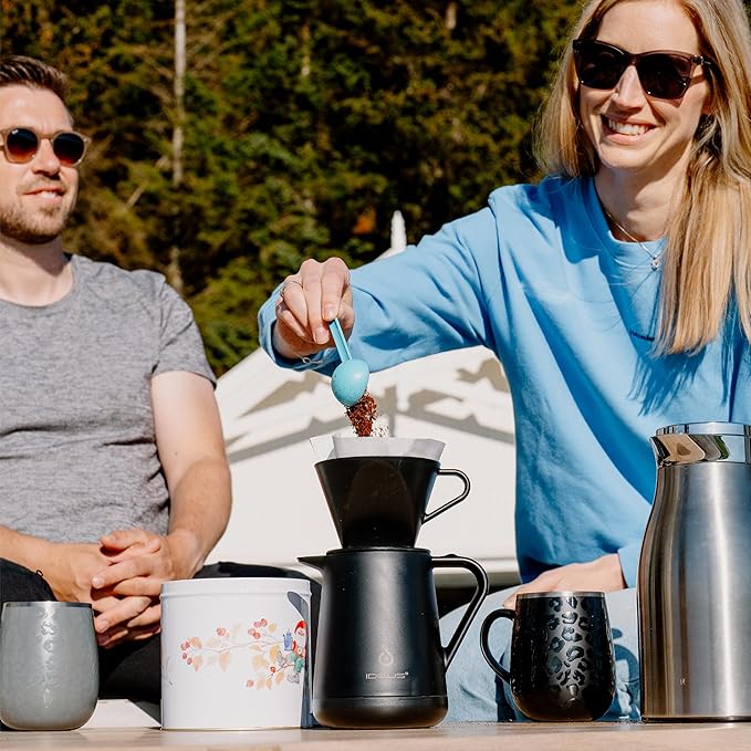 Ideus Insulated Pour Over Coffee Maker Set 20oz Stainless Steel Coffee Pot Pour Over Set Camp Coffee Carafe BPA-Free with Dripper and Tea Infuser for Home Office &amp Camping (Black)