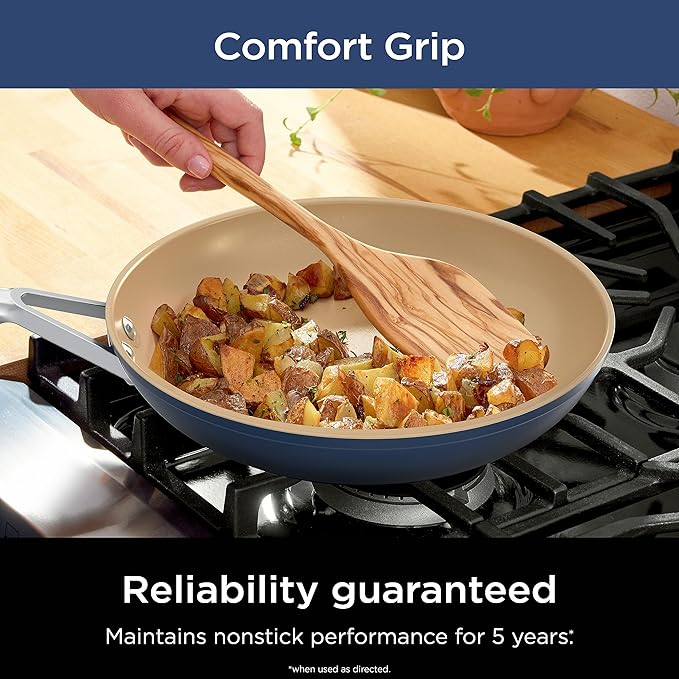 Ninja Extended Life Ceramic 8 Fry Pan with Comfort Grip Nonstick Fry Pans Pots PTFE Free Healthy Cooking Oven Safe Dishwasher Safe All Stovetops &amp Induction Compatible Navy Blue CW40020