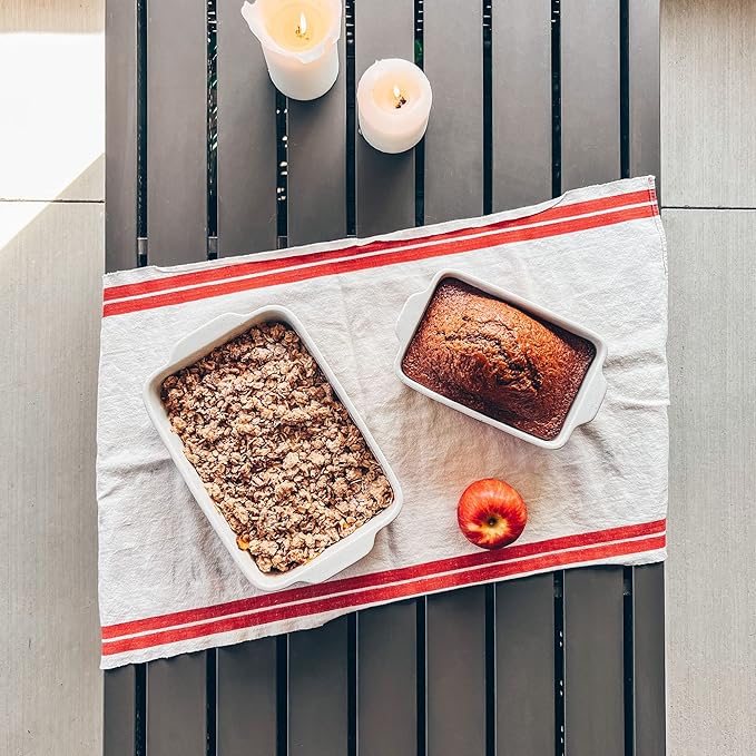 Mora 7x11in &amp Loaf Baking Dishes - Porcelain Casserole &amp Bakeware Oven-to-Table Freezer Safe - Set of 2 White
