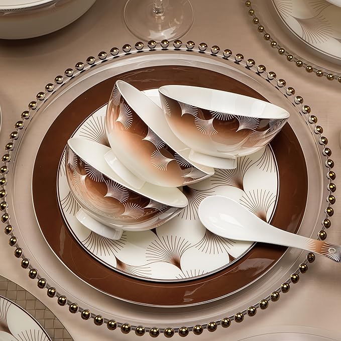 Fine Bone China Dinnerware SetPorcelain&ampCeramic Dinnerware SetsBone Stoneware &amp Ceramic Cookware Tableware Set Includes Dinner Plates|Spoons|Pasta Bowls|Soup Pot|Chopsticks (40 PCS)