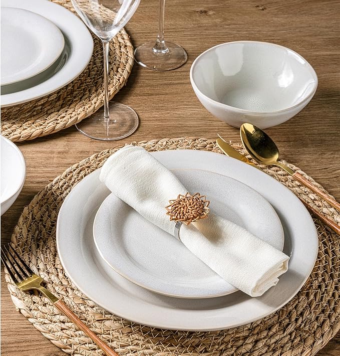 AmorArc Ceramic Dinnerware Sets Handmade Stoneware Reactive Glaze Plates and Bowls Set Scratch Resistant | Dishwasher &amp Microwave Safe Dishes Set Service for 4 (12pc)