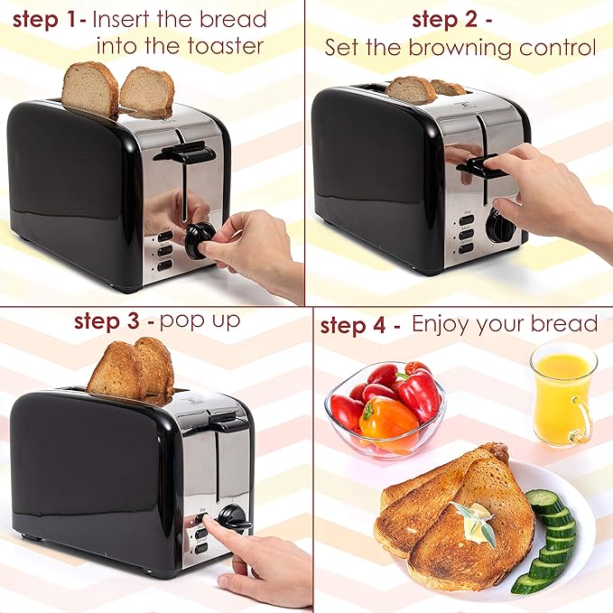 Moss &amp Stone 2 Slice Toaster 1.5in Extra-Wide Slot For Bagel &amp Defrost with 5 Shade Settings Bread Toaster 2 Slice With Removable Crumb Tray Black
