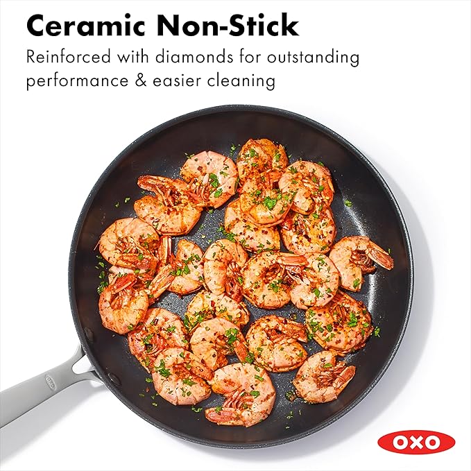 OXO Enhanced 10 Piece Cookware Pots &amp Pans Set PFAS-Free Ceramic Nonstick Durable Hard Anodized Cookware Scratch Resistant Stainless Steel Handle Good Grips Dishwasher &amp Oven Safe Black
