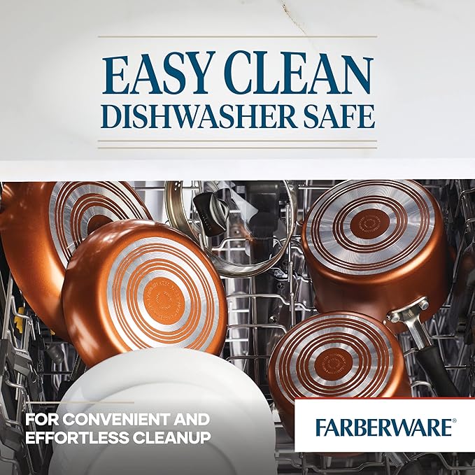 Farberware Cookstart DiamondMax Nonstick Cookware/Pots and Pans Set Dishwasher Safe Includes Baking Pan and Cooking Tools 15 Piece - Copper