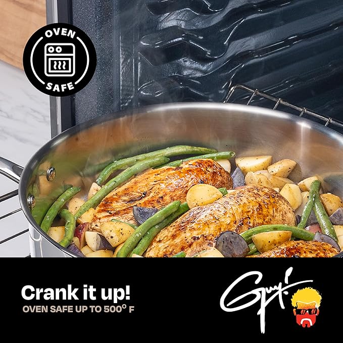 Guy Fieri's Flavortown 8 Stainless Steel Fry Pan - Premium Three-Layer Skillet Oven-Safe up to 500F