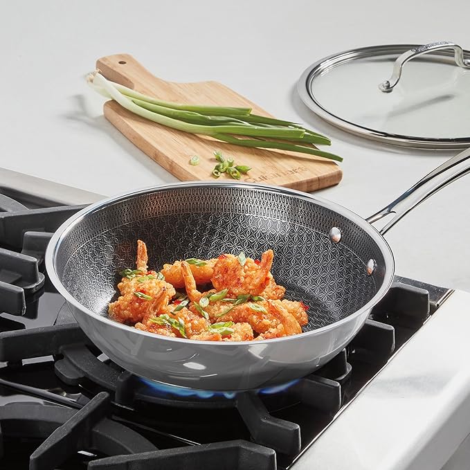 Cuisinart FusionPlus Hybrid Nonstick Stainless Steel Cookware 10.25-Inch Deep Fry Pan Skillet with Cover PFAS-Free PURELYSEAR Ceramic Technology Scratch Proof Cool Grip Handles Dishwasher Safe