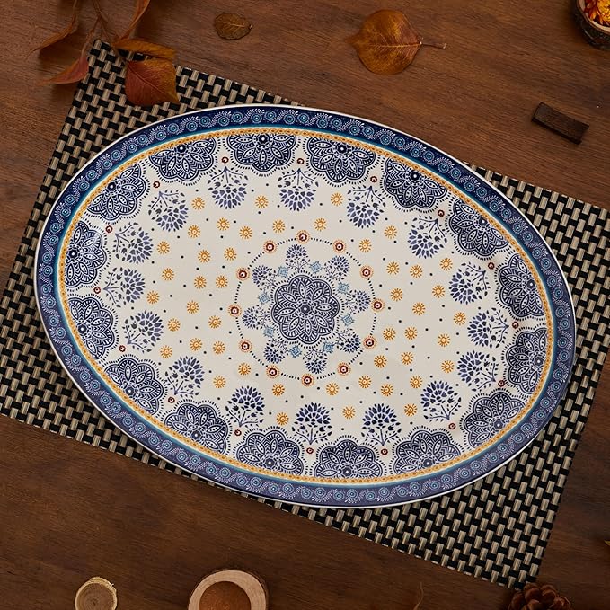 Bico Blue Talavera Ceramic 16 inch Oval Platter Microwave &amp Dishwasher Safe