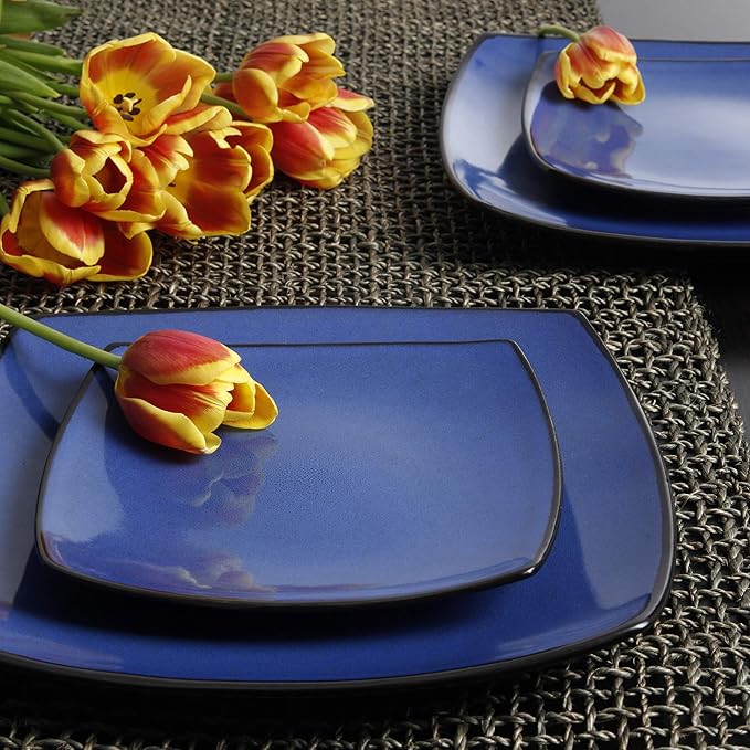 Gibson Elite Soho Lounge Square Reactive Glaze Stoneware Dinnerware Set Service for 4 (16pc) Sapphire