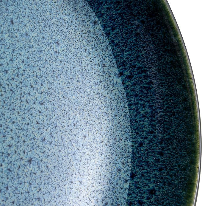 Sango 16-Piece Stoneware Dinnerware Set for 4 Glossy Black/Blue Big Dinner Plates and Bowls Sets with Reactive Glaze Ceramic Dish Set Modern Beautiful Dishes Microwave &amp Dishwasher Safe Reson