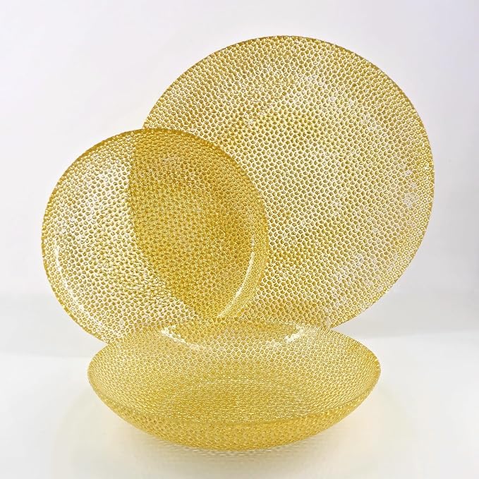 Red Pomegranate Cabana Glass Dinnerware Set Set of 18 pcs Gold