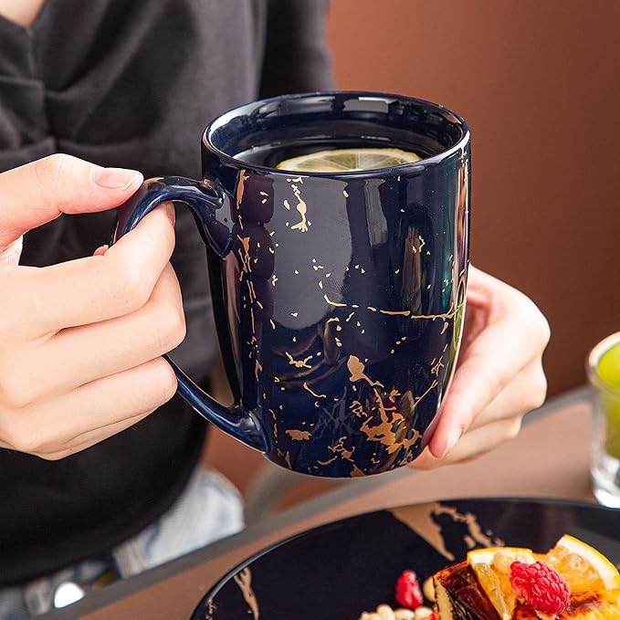 LOVECASA Porcelain Dinnerware Sets for 4 16 PCS Plates and Bowls Set Color Glaze with Gold Plate Dish Set Dinner Sets with Dinner Plates Dessert Plate Bowls and Mugs Dark Blue