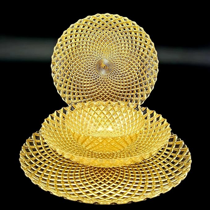 Red Pomegranate PAVO Glass Dinnerware Set Set of 16 pcs Gold