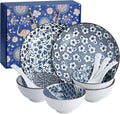 Ceramic Dinnerware Set 10-Piece Hand-painted cherry blossom Plates and Bowls Microwave &amp Dishwasher Safe Gift Ready Packaging
