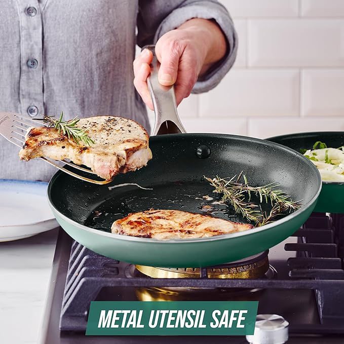 Blue Diamond 20 Piece Cookware and Bakeware Set Diamond Infused PFAS-Free Ceramic Nonstick Pots and Pans Durable Nontoxic Metal Utensil Safe &amp Scratch Resistant Dishwasher &amp Oven Safe Gree