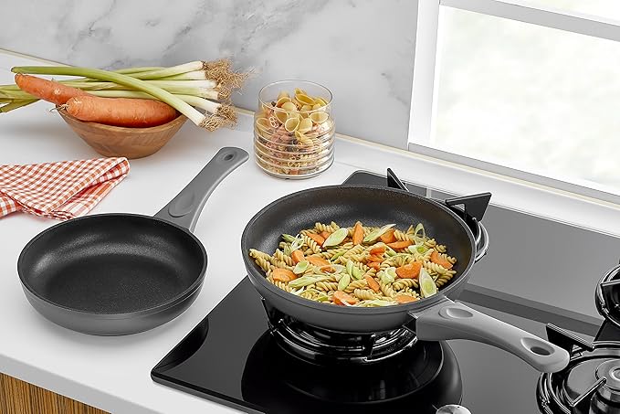 SAFLON Titanium Nonstick 8-Inch and 9.5-Inch Fry Pan Set 4mm Forged Aluminum with PFOA Free Scratch-Resistant Coating from England Dishwasher Safe