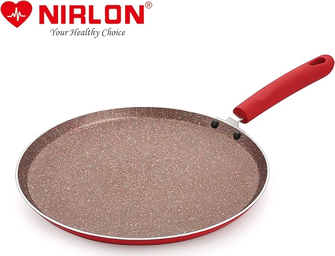 Nirlon Red Stone Induction and Gas Compatible Non Stick Aluminium 2 Piece Cookware Set [1 Flat Roti Tawa 26cm|1 Fry Pan 24cm - 1.5 Liter]
