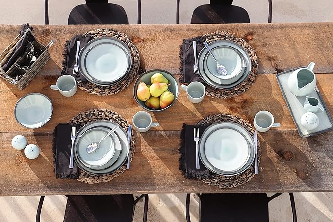 Euro Ceramica Euro Ceramica DIA-1001 Diana 16 Piece Modern Dinnerware Set Dinner Salad Plate Soup Bowl Mug Service for 4 Mint Green/Graphic Grey