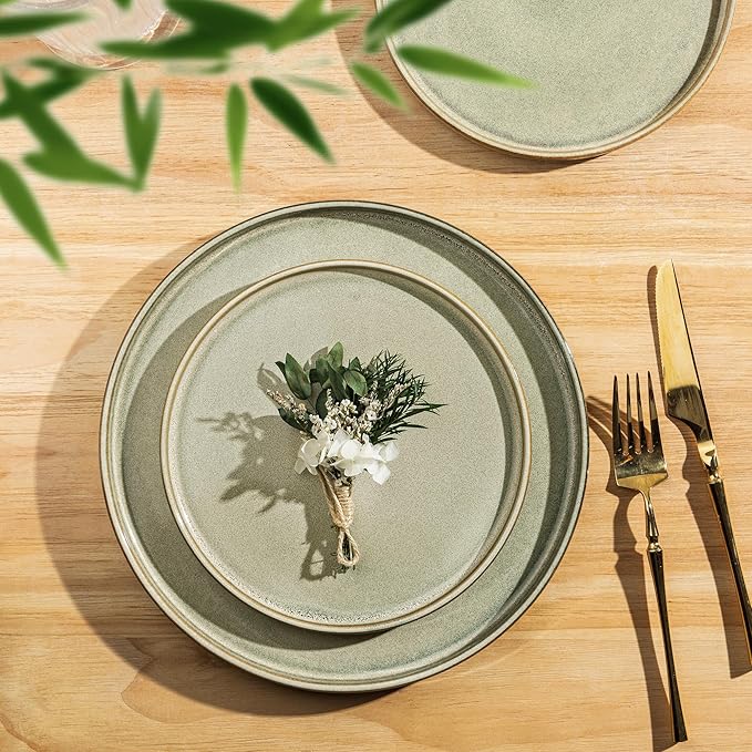 AmorArc Ceramic Dinnerware Sets Handmade Reactive Glaze Stoneware Plates and Bowls SetsHighly Chip and Crack Resistant | Dishwasher &amp Microwave Safe Dishes Set Service for 4 (12pc)