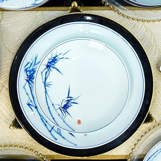 Fine Bone China Dinnerware Set Porcelain &ampCeramic Dinnerware SetsBone Stoneware &amp Ceramic Cookware Tableware Set Includes Dinner Plates|Spoons|Pasta Bowls|Soup Pot|Chopsticks (22 PCS)